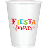 Fiesta "Fiesta Forever" Plastic Reusable Cups, White, 16-oz, 25-pk, for Cinco de Mayo/Fiesta/Summer Party Front_Elevated