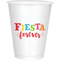 Fiesta "Fiesta Forever" Plastic Reusable Cups, White, 16-oz, 25-pk, for Cinco de Mayo/Fiesta/Summer Party Front_Elevated