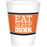 Basketball "Eat Sleep Dunk" Plastic Reusable Cups, White/Orange, 16-oz, 8-pk, for Sports Party Front_Elevated
