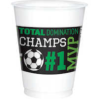 Soccer Plastic Reusable Cups, White/Green, 16-oz, 8-pk, for Sports Party Front_Elevated
