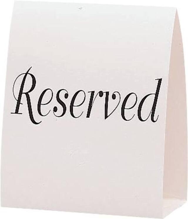 "Reserved" Table Cards, White, 15.5-in, 12-pk, for Birthday/Graduation/Wedding Front_Angled_Left