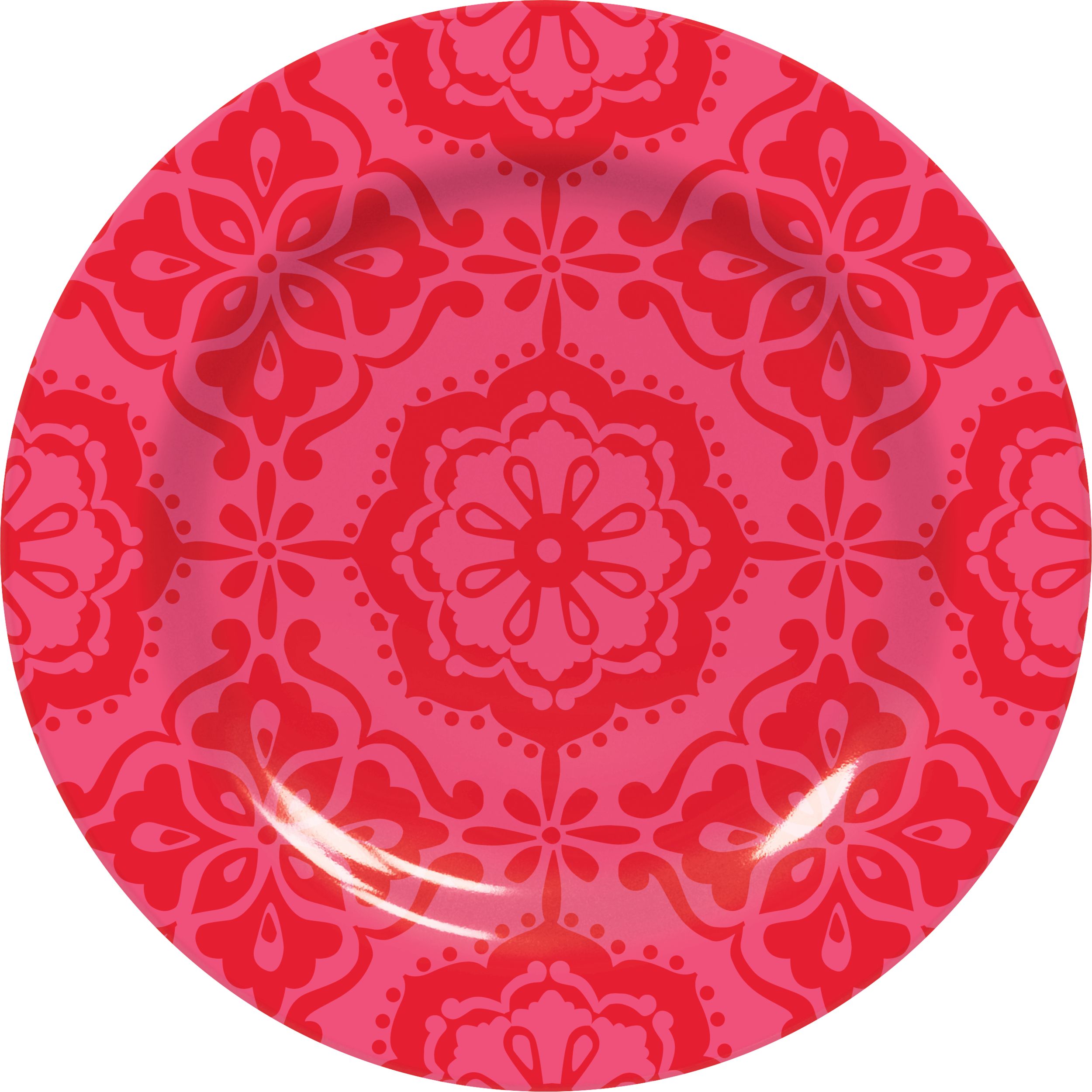 Fiesta Round Plastic Reusable Dessert Plates, Red/Yellow/Green/Blue, 7-in, 4-pk, for Cinco de Mayo/Fiesta/Summer Party Overhead_Flat