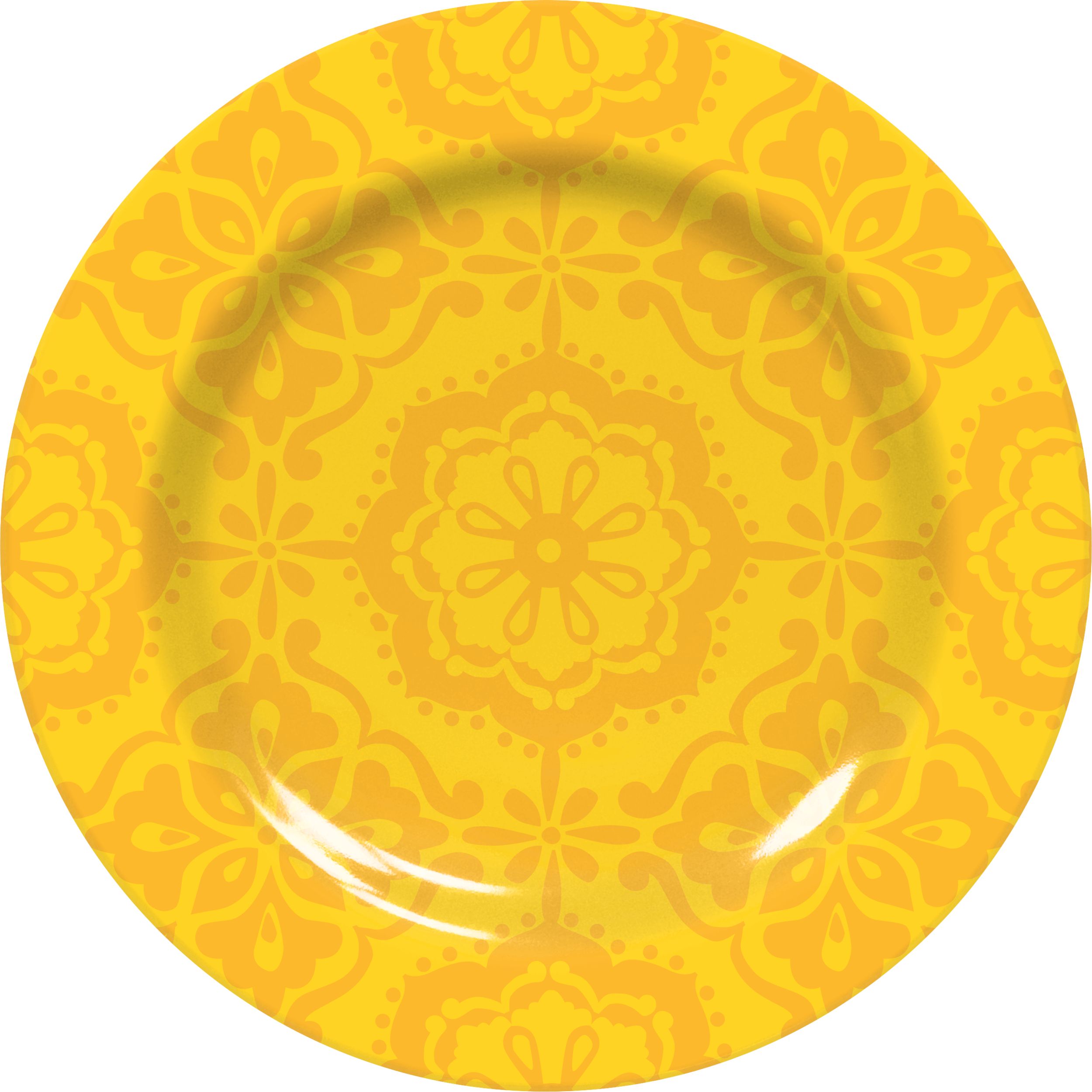 Fiesta Round Plastic Reusable Dessert Plates, Red/Yellow/Green/Blue, 7-in, 4-pk, for Cinco de Mayo/Fiesta/Summer Party Overhead_Flat