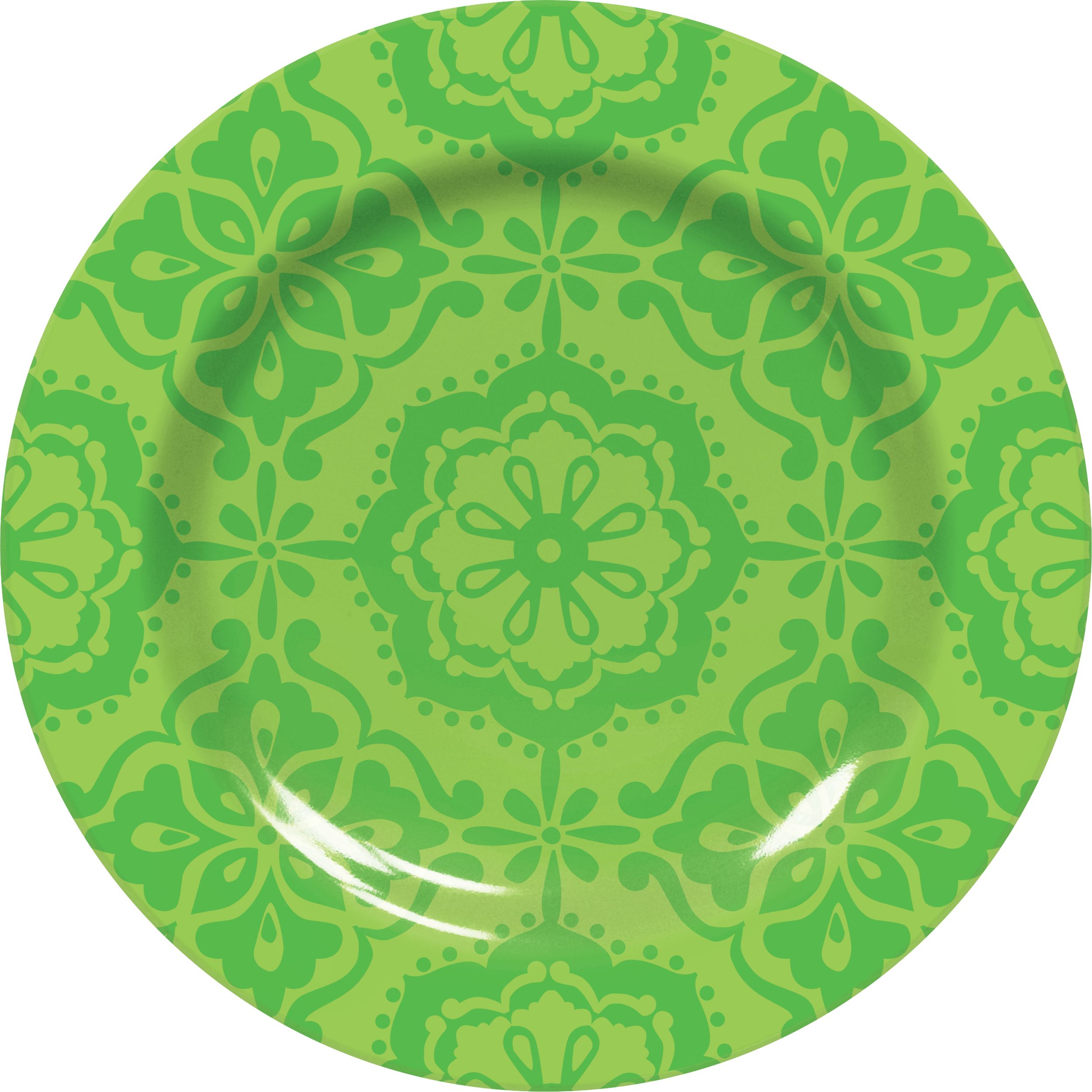 Fiesta Round Plastic Reusable Dessert Plates, Red/Yellow/Green/Blue, 7-in, 4-pk, for Cinco de Mayo/Fiesta/Summer Party Overhead_Flat