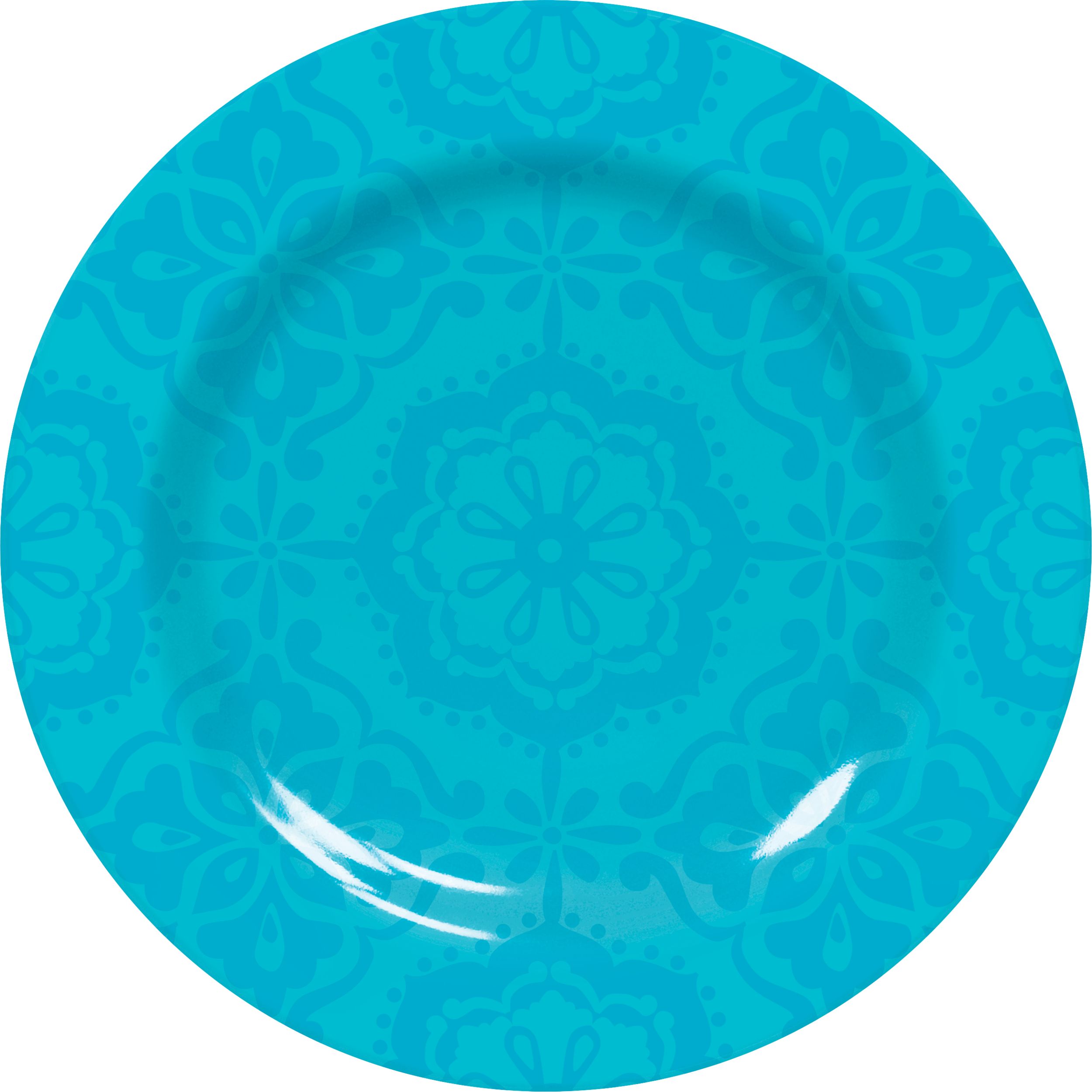 Fiesta Round Plastic Reusable Dessert Plates, Red/Yellow/Green/Blue, 7-in, 4-pk, for Cinco de Mayo/Fiesta/Summer Party Overhead_Flat