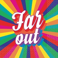 "Far Out" Square Paper Disposable Beverage Napkins, Rainbow, 5-in, 16-pk, 2-ply, for Pride/Summer Party Front_Flat