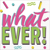 Awesome 80s "Whatever!" Square Paper Disposable Lunch Napkins, Pink/Green, 6.5-in, 16-pk, 2-ply, for Halloween/Birthday Party Overhead_Flat