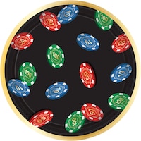Roll the Dice Casino Round Paper Disposable Dessert Plates, Black, 7-in, 8-pk, for Game Night/Vegas/Birthday Party Overhead_Flat