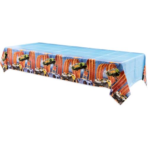 Hot Wheels Rectangle Plastic Reusable Table Cover, Blue/Orange, 54x96-in, for Birthday Party