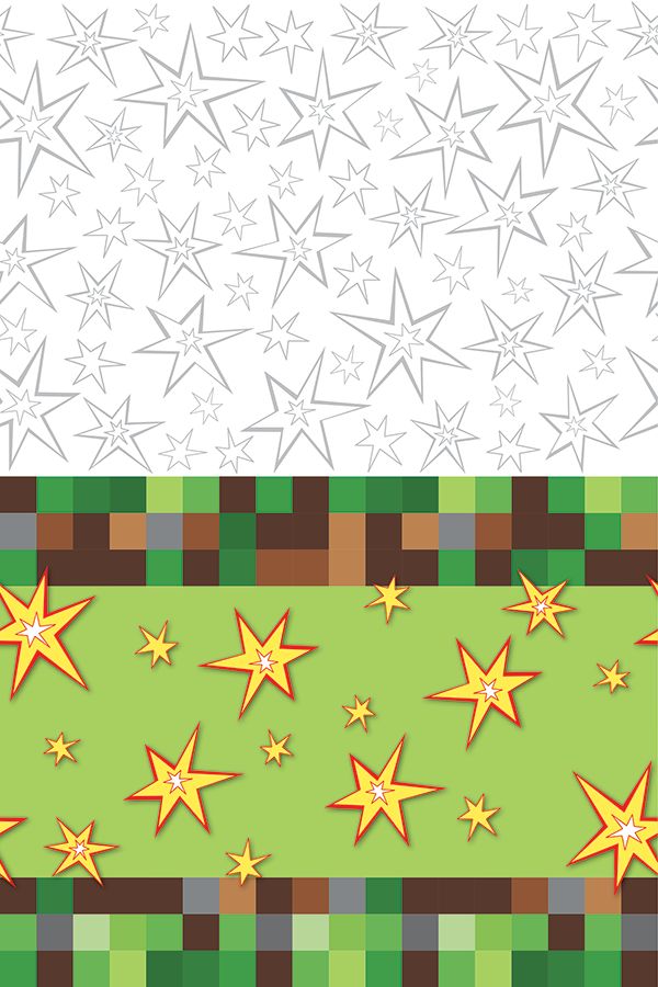 Pixel Party Rectangle Plastic Reusable Table Cover, Green, Star, 54x96-in, for Birthday Party Front_Flat