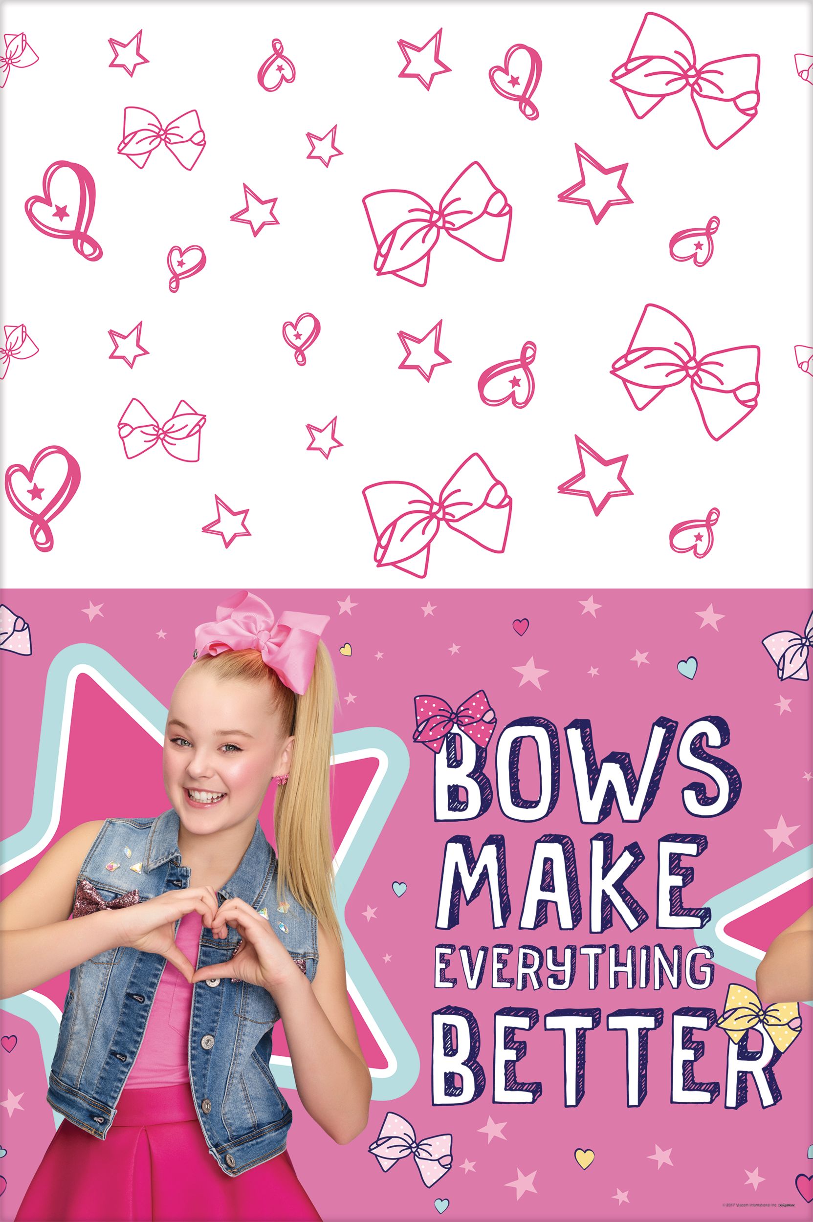 JoJo Siwa Birthday Party "Bows Make Everything Better" Paper Table Cover, Pink/White Front_Flat