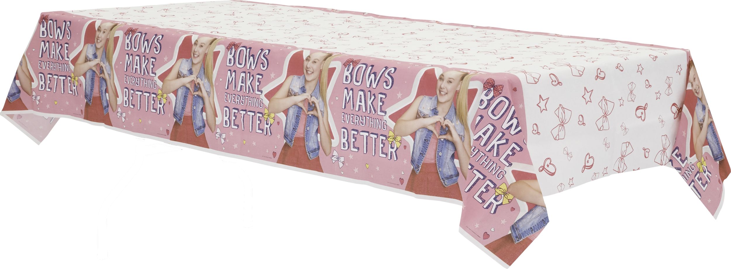 JoJo Siwa Birthday Party "Bows Make Everything Better" Paper Table Cover, Pink/White Front_Angled_Left