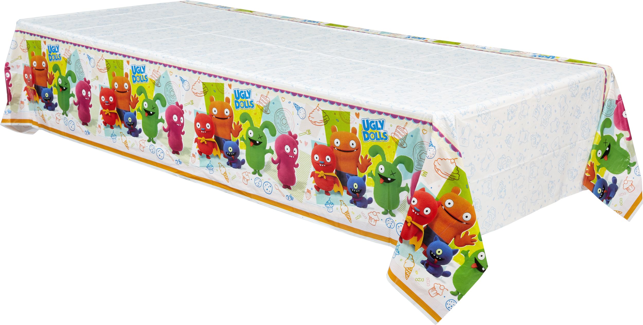 Ugly Dolls Rectangle Plastic Reusable Table Cover, White/Multi-Coloured, 54x96-in, for Birthday Party Front_Angled_Left