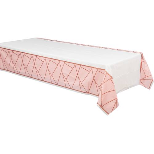 Blush Bride Rectangle Plastic Reusable Table Cover, Pink, 54x96-in, for Bridal Shower/Wedding