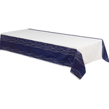Rectangle Plastic Reusable Table Cover, Navy, 54x96-in, for Engagement Party/Wedding/Anniversary Front_Angled_Left