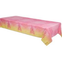 Disney Princess Once Upon A Time Rectangle Plastic Reusable Table Cover, Pink/Yellow, 54x96-in, for Birthday Party Front_Angled_Left