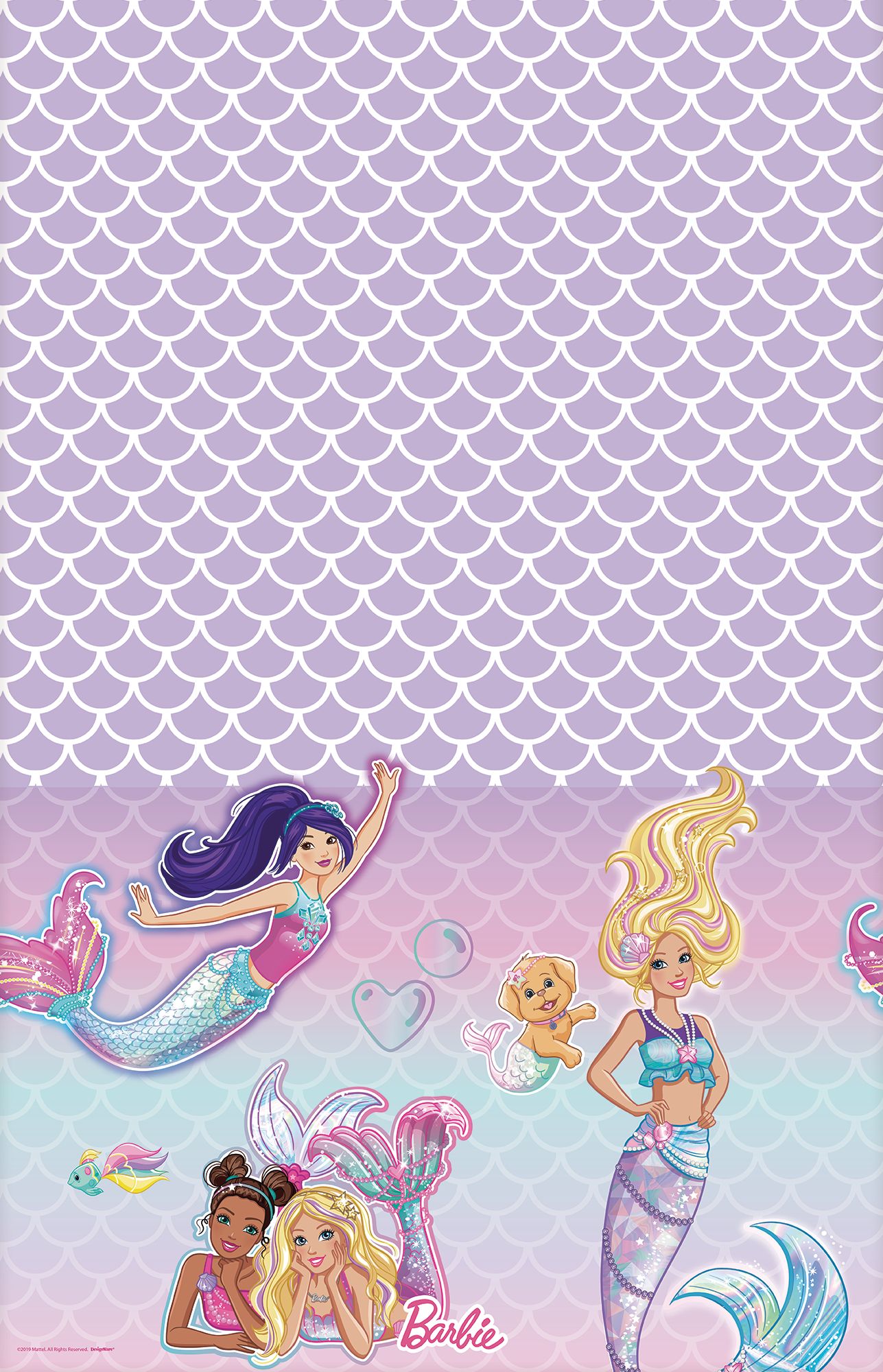 Barbie Mermaid Plastic Party Table Cover Front_Flat