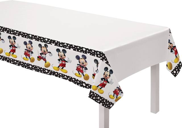 Disney Mickey Mouse Rectangle Plastic Reusable Table Cover, Black/White, 54x96-in, for Birthday Party Front_Angled_Left