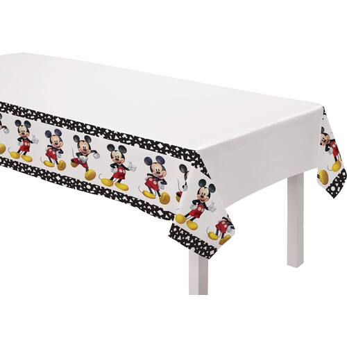 Disney Mickey Mouse Rectangle Plastic Reusable Table Cover, Black/White, 54x96-in, for Birthday Party