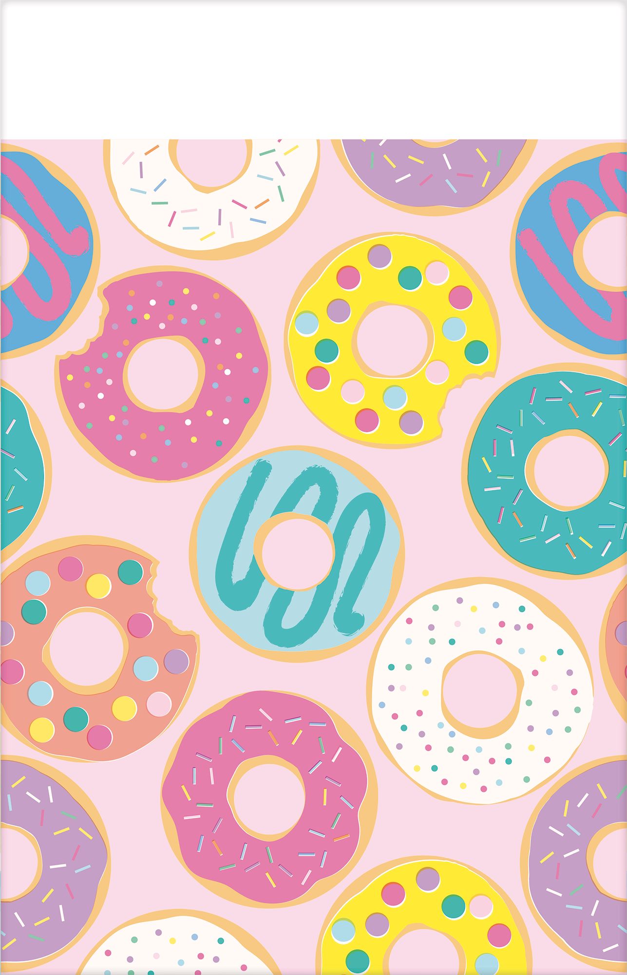 Rectangle Plastic Reusable Table Cover, White/Multi-Coloured, Donut, 54x96-in, for Birthday Party Front_Flat