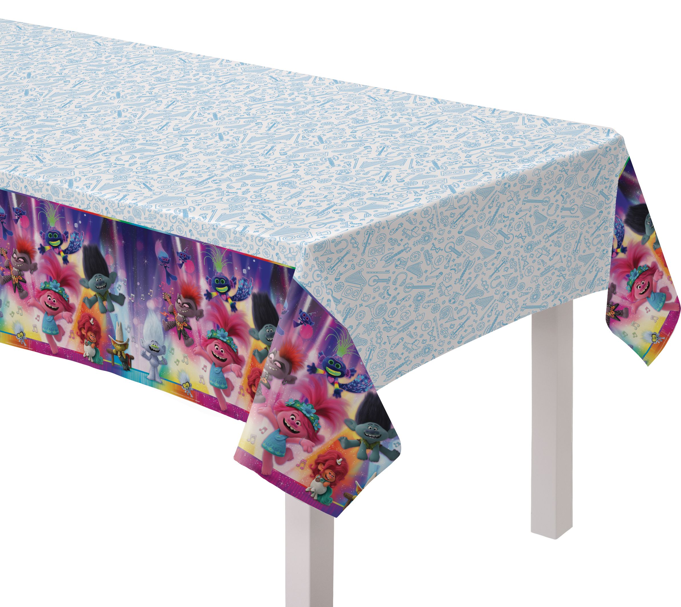 Trolls Rectangle Plastic Reusable Table Cover, Blue/Purple, 54x96-in, for Birthday Party CloseUp