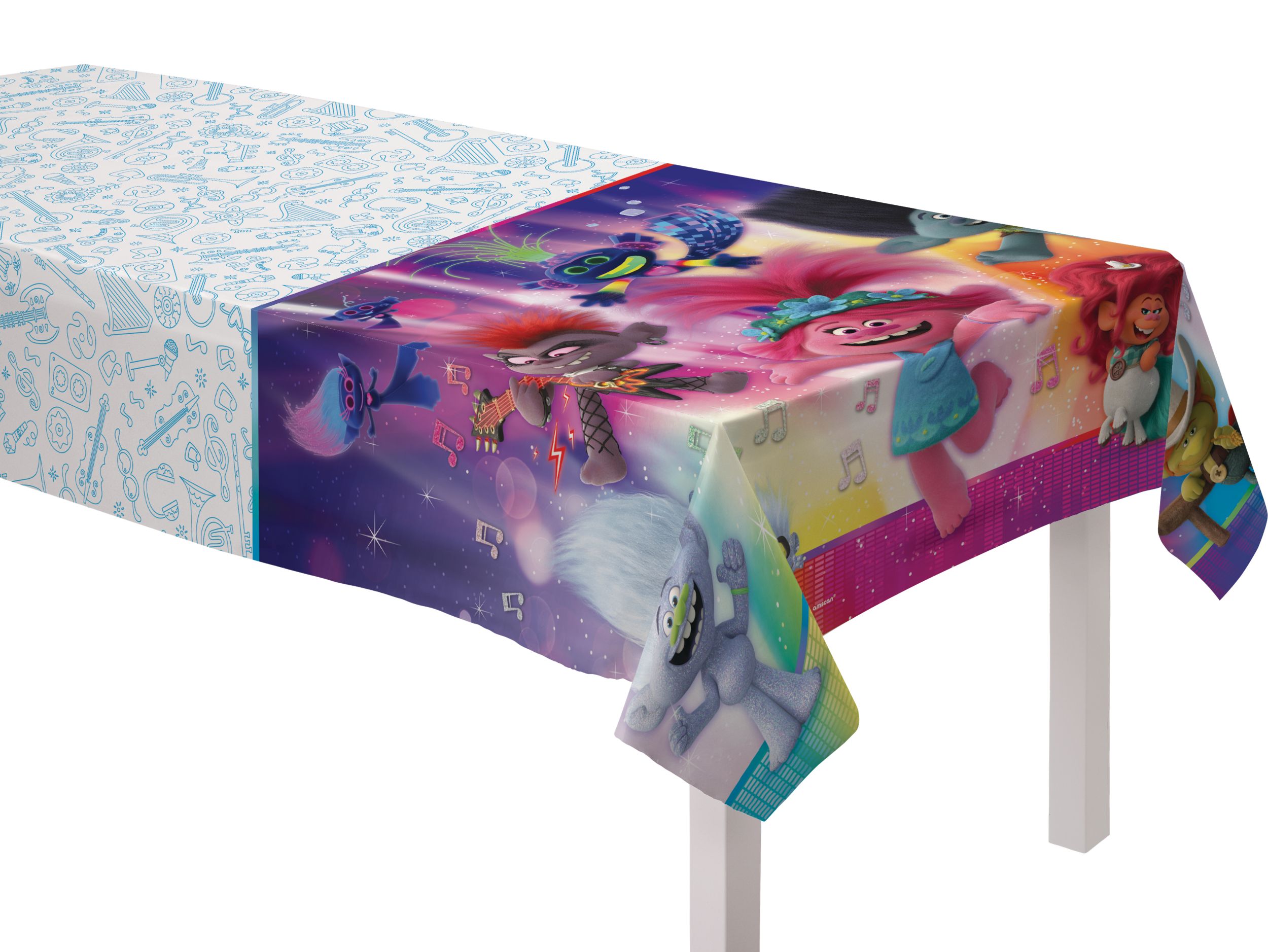 Trolls Rectangle Plastic Reusable Table Cover, Blue/Purple, 54x96-in, for Birthday Party Front_Angled_Left