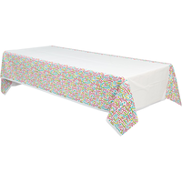 Awesome 80s Rectangle Plastic Reusable Table Cover, White/Multi-Coloured, 54x102-in, for Halloween/Birthday Party Front_Angled_Left