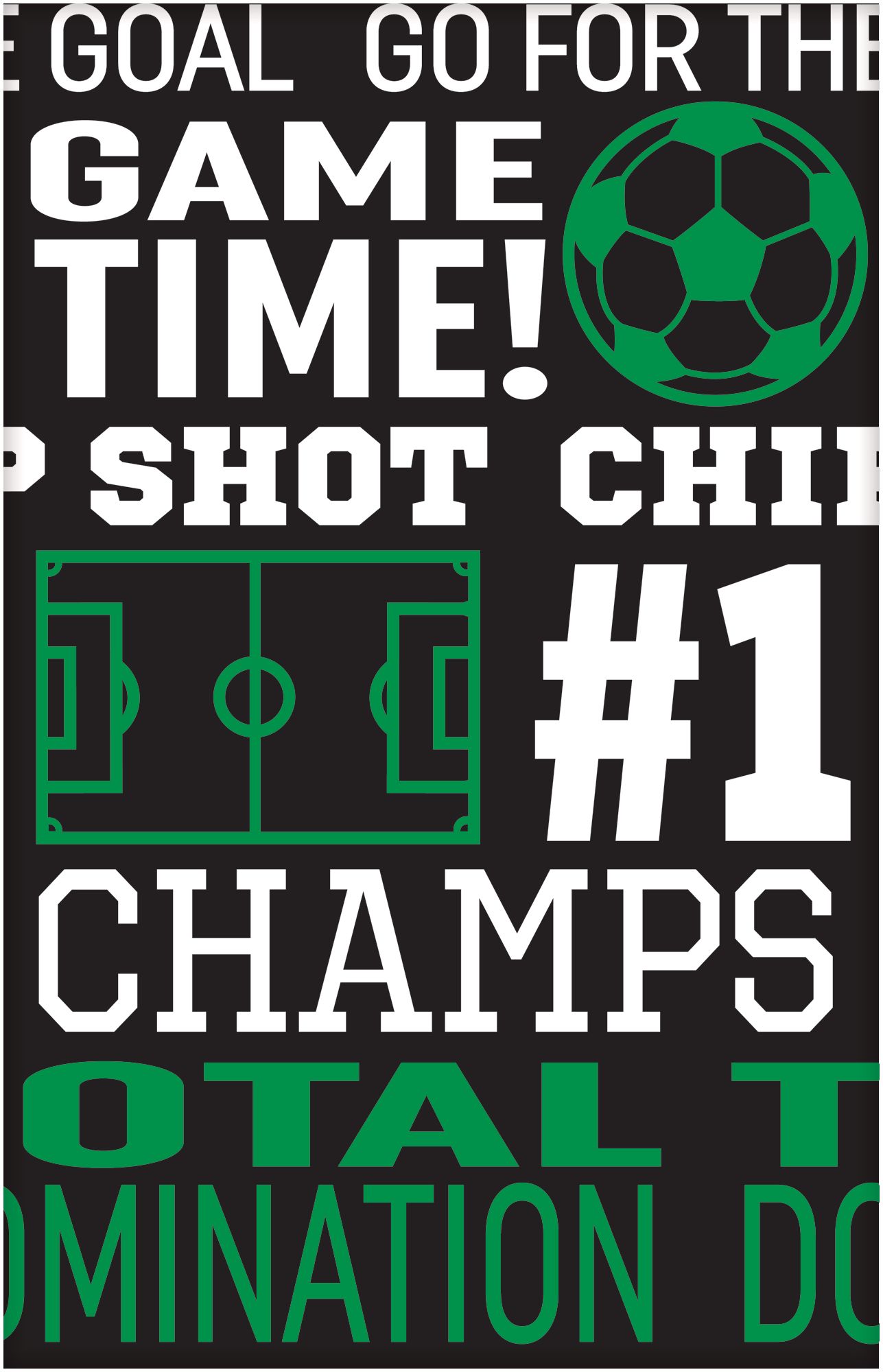 Soccer "Game Time" Rectangle Plastic Reusable Table Cover, Black/Green, 54x84-in, for Sports Party Front_Flat