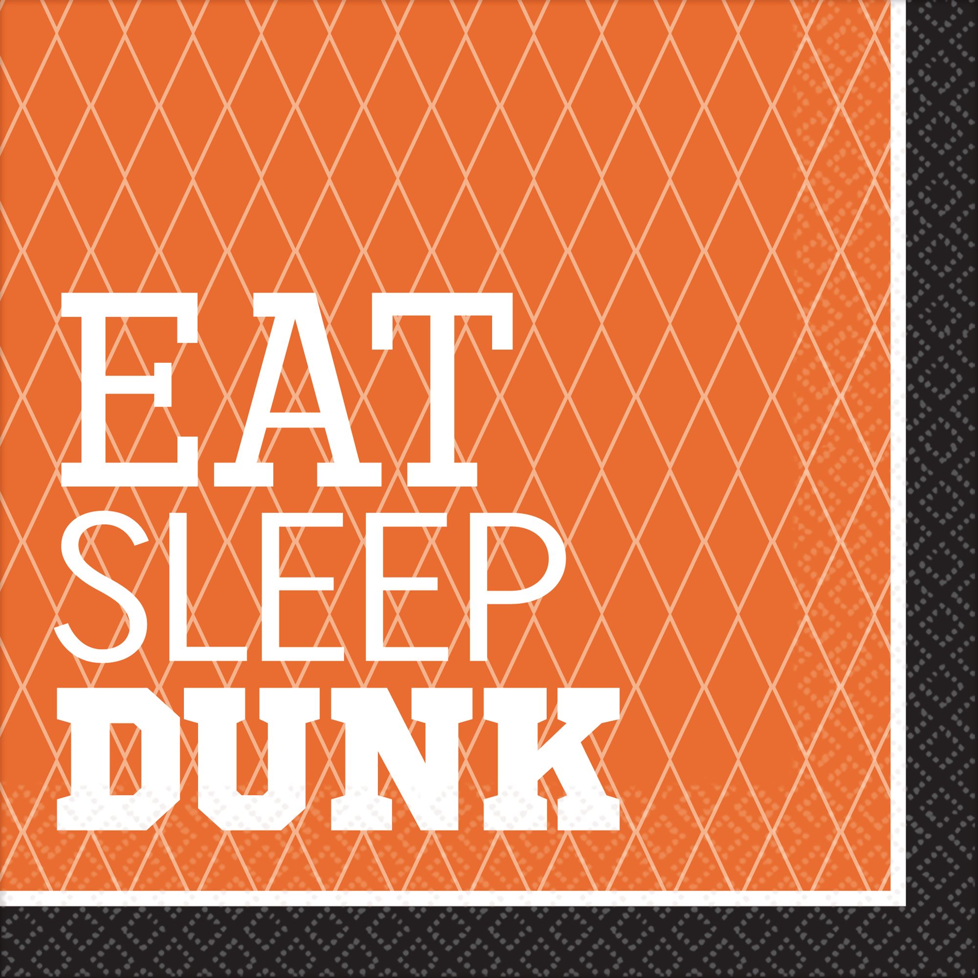 Basketball "Eat Sleep Dunk" Square Paper Disposable Lunch Napkins, Orange, 6.5-in, 36-pk, 2-ply, for Sports Party Overhead_Flat