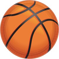 Basketball Round Paper Disposable Dinner Plates, Orange/Black, 10.5-in, 18-pk, for Sports Party Overhead_Flat