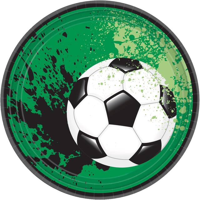 Soccer Round Paper Disposable Dessert Plates, Green, 7-in, 18-pk, for Sports Party Overhead_Flat