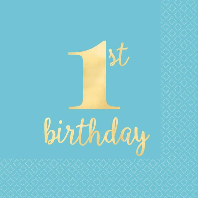 Serviettes à boisson métallique de qualité supérieure pour 1er anniversaire, paq. 16 Front_Flat