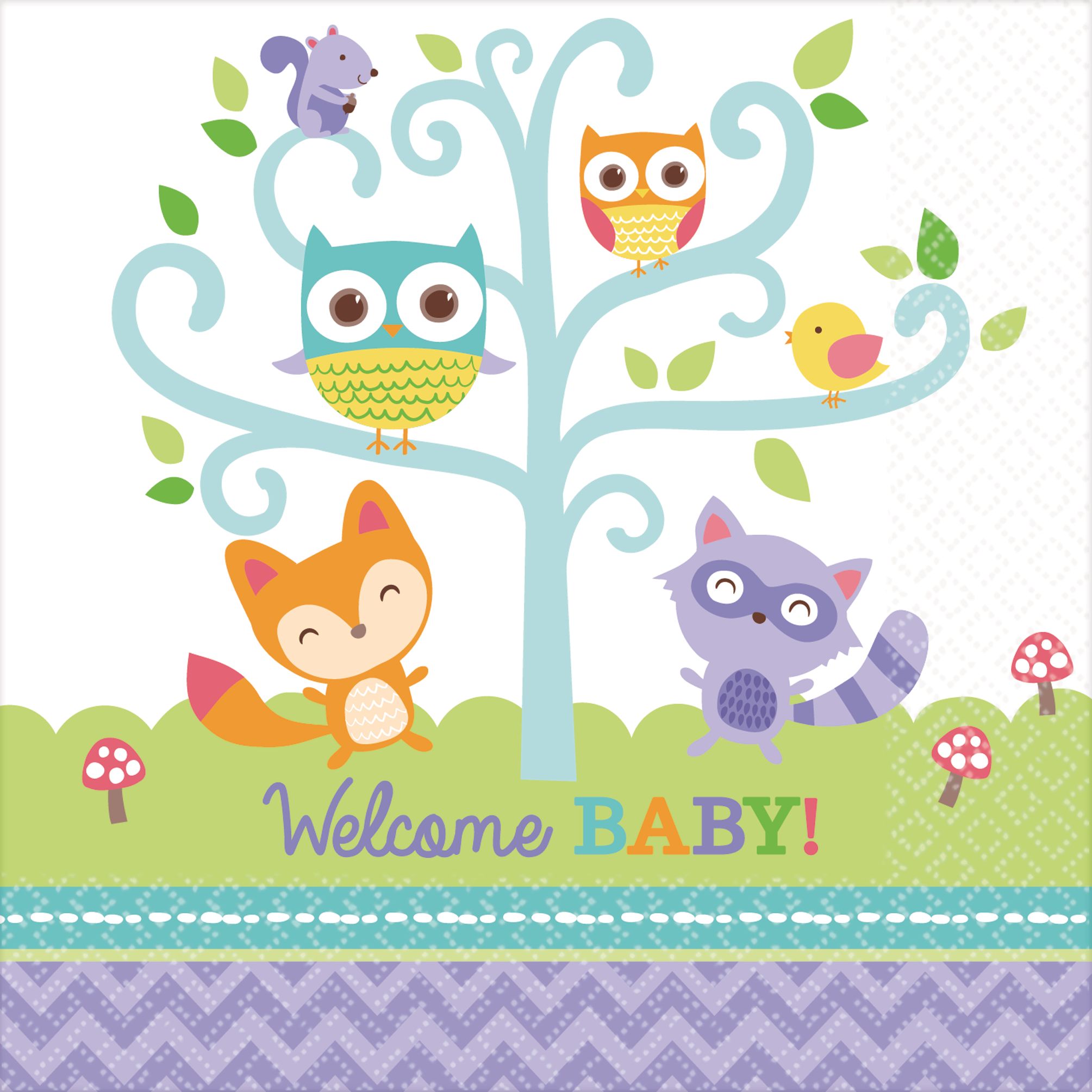 Woodland Baby Shower Beverage Napkins, 16-pk Front_Flat