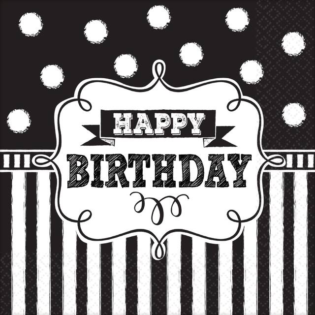 Serviettes à boisson d'anniversaire, tableau noir, paq. 16 Front_Flat