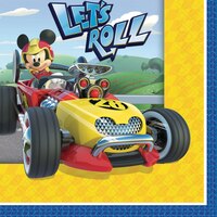 Disney Mickey Mouse "Let's Roll" Square Paper Disposable Beverage Napkins, Yellow, 5-in, 16-pk, 2-ply, for Birthday Party Front_Flat
