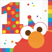 Sesame Street Elmo 1st Birthday Party Beverage Napkins, 16-pk Overhead_Flat