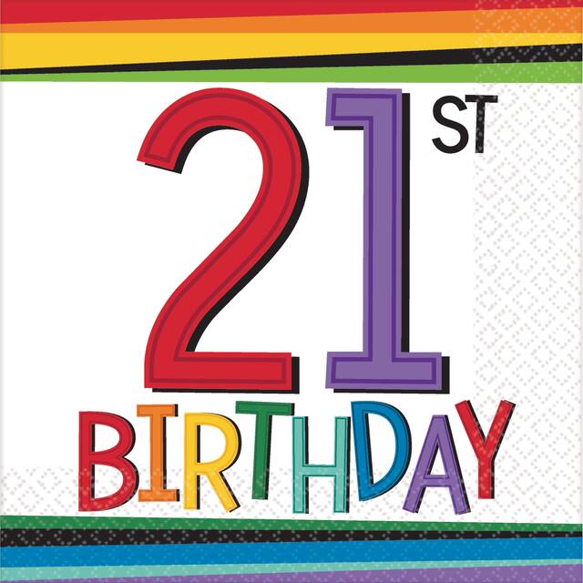Rainbow 21st Birthday Beverage Napkins, 16-pk Front_Flat