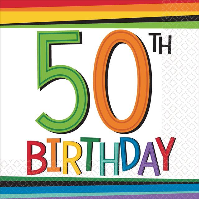 Serviettes à boissons 50e anniversaire arc-en-ciel, paq. 16 Front_Flat