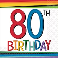 Rainbow 80th Birthday Beverage Napkins, 16-pk Front_Flat