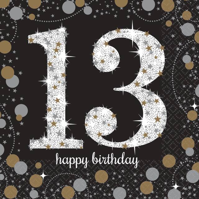 Sparkling Celebration 13th Birthday Beverage Napkins, 16-pk Front_Flat