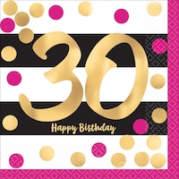 Metallic 30th Birthday Beverage Napkins, 16-pk Front_Flat