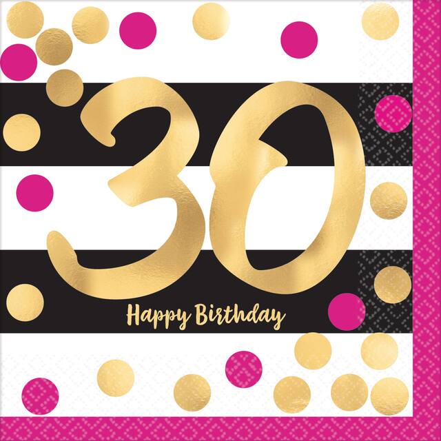 Serviettes à boissons métalliques 30e anniversaire, paq. 16 Front_Flat