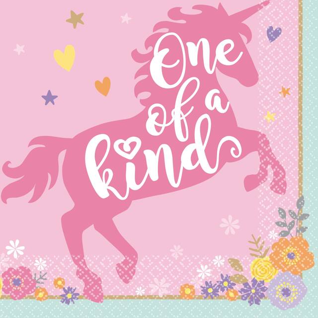 Serviettes à boisson pour 1er&nbsp;anniversaire Licorne magique, 5&nbsp;po, paq. 16 Overhead_Flat