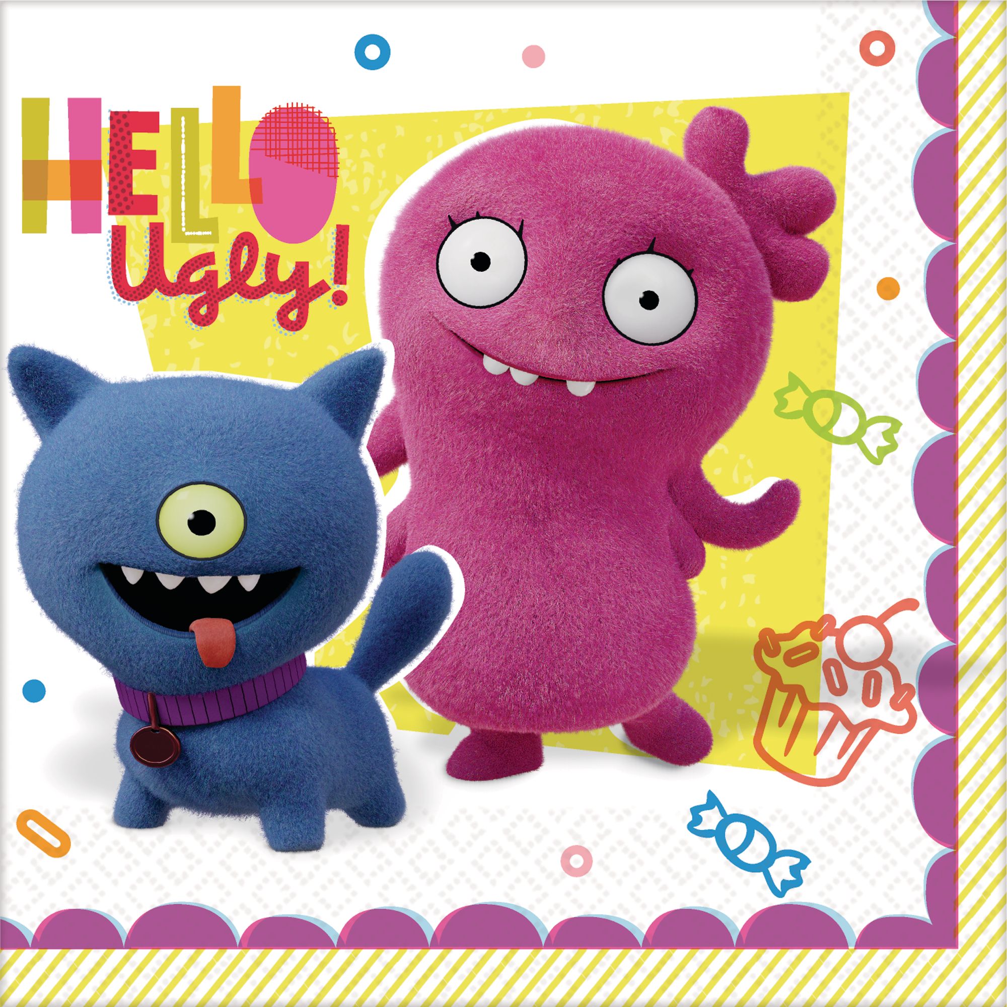 UglyDolls Birthday Party Beverage Napkins, 5-in, 16-pk. Overhead_Flat