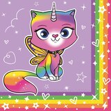 Rainbow Butterfly Unicorn Kitty Beverage Napkins, 16-pk Overhead_Flat