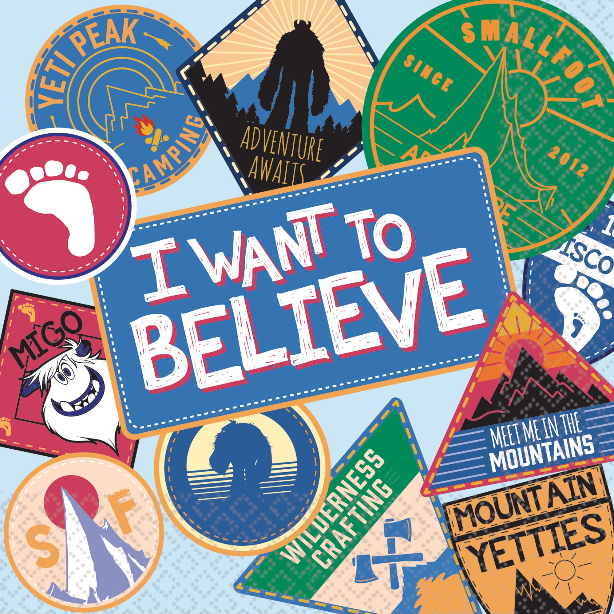 Smallfoot "I Want To Believe" Square Paper Disposable Beverage Napkins, Multi-Coloured, 5-in, 16-pk, 2-ply, for Birthday Party Overhead_Flat