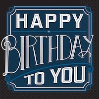 Birthday Party Classic Beverage Napkins, Blue/White/Black, 16-pk Overhead_Flat