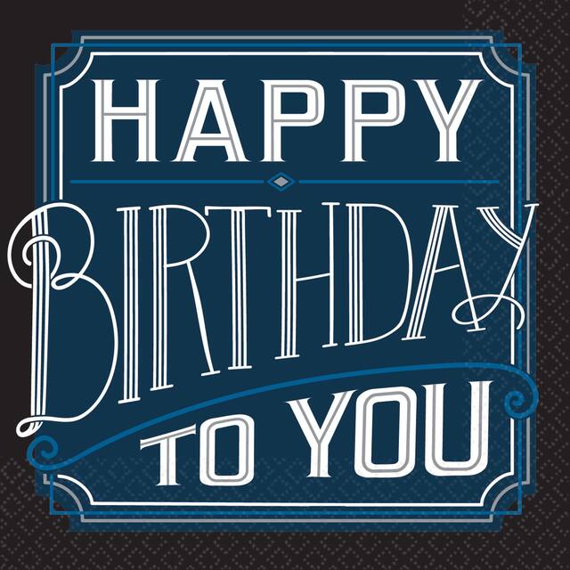 Serviettes à boisson classiques pour fête d'anniversaire, bleu/blanc/noir, paq. 16 Overhead_Flat