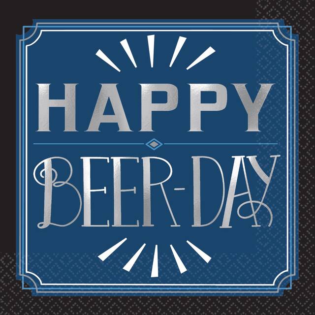 Vintage Happy Beer Day Birthday Party Beverage Napkins, 5-in, 16-pk Overhead_Flat