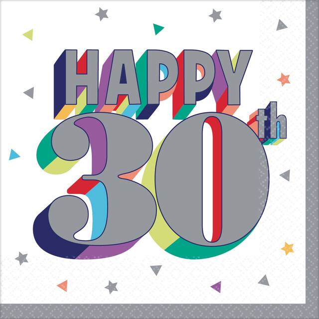 Serviettes à boisson Joyeux 30e anniversaire, paquet de 16 Overhead_Flat